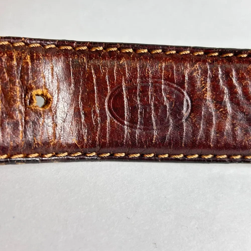 The Bridge Men's Brown Leather Vintage Luxury Italian Brass Buckle Belt Size 44